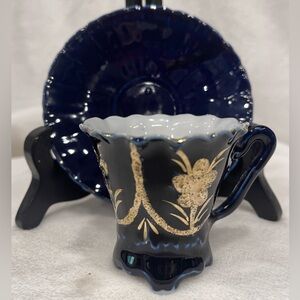 Elegant Blue and Gold  Deep blue cobalt blue demitasse cup and saucer